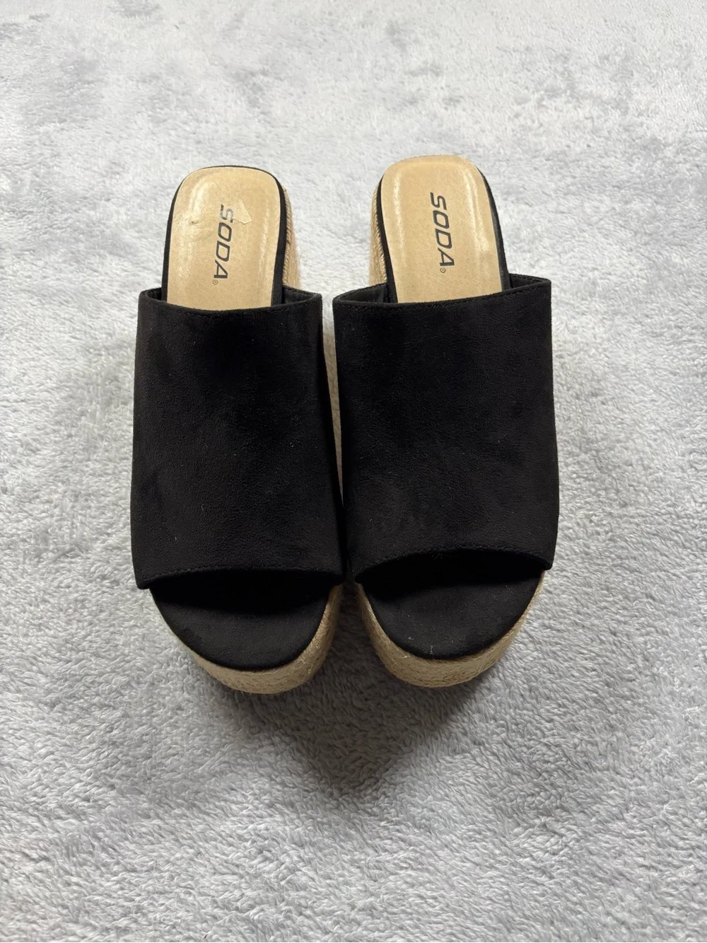 Soda Black Espadrille Platform Slide Sandals